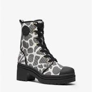 Michael Kors Corey Animal Jacquard Combat Boot, BNIB, size 7, Black